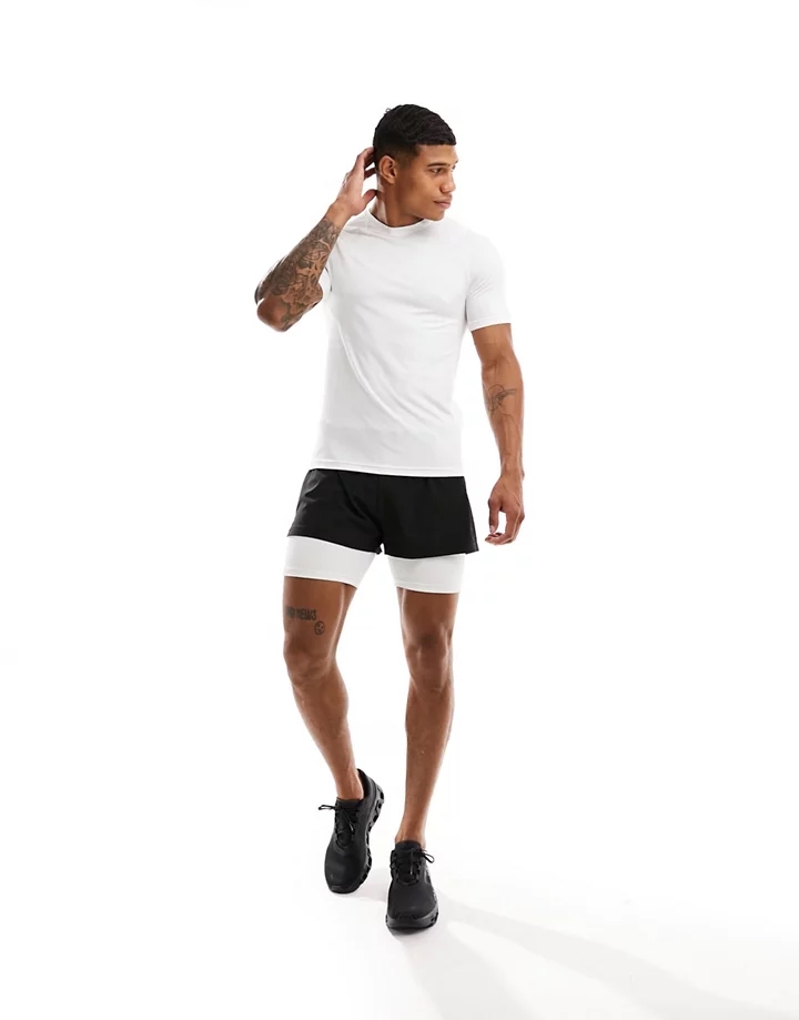 Pack de 2 camisetas deportivas ajustadas de tejido de secado rápido Icon de 4505 Negro/blanco aUrB4kf0