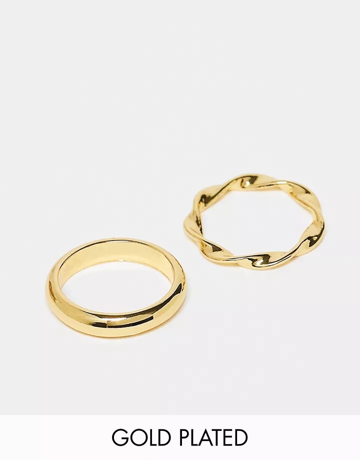 Pack de 2 anillos con diseño retorcido chapados en oro 