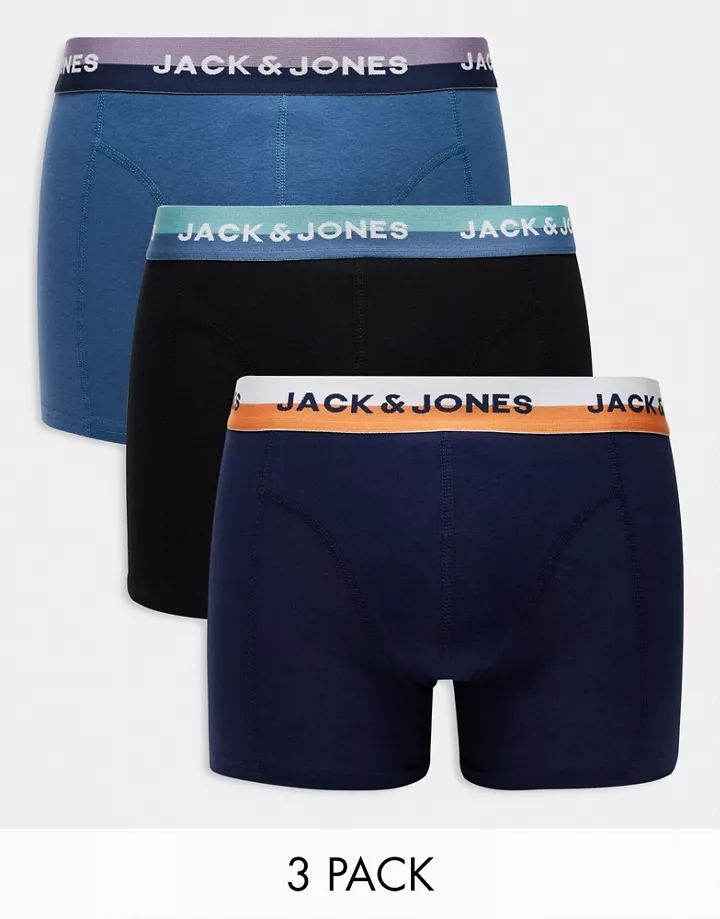 Pack de 3 calzoncillos de varios tonos de azul con logo en la cinturilla de Jack & Jones Azul marino/negro b5EW4P2f